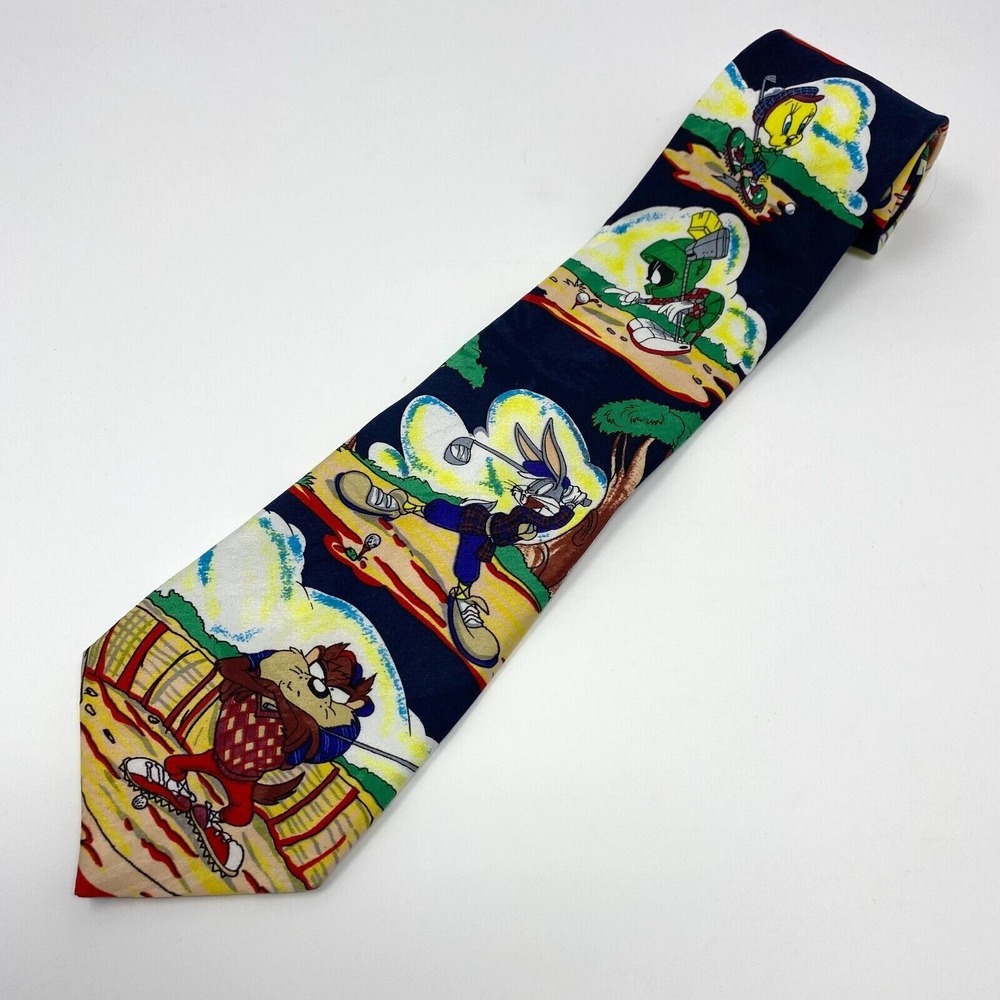 Vintage 1994 Looney Tunes Mania Tie‎ Men's Golf Necktie Tweety Taz Bugs Marvin
